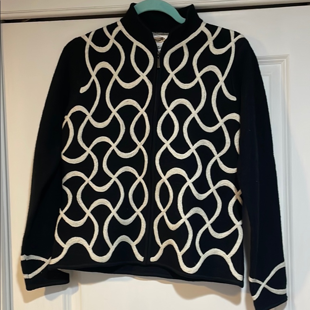 Talbots Black Jacket with White Swirl Design